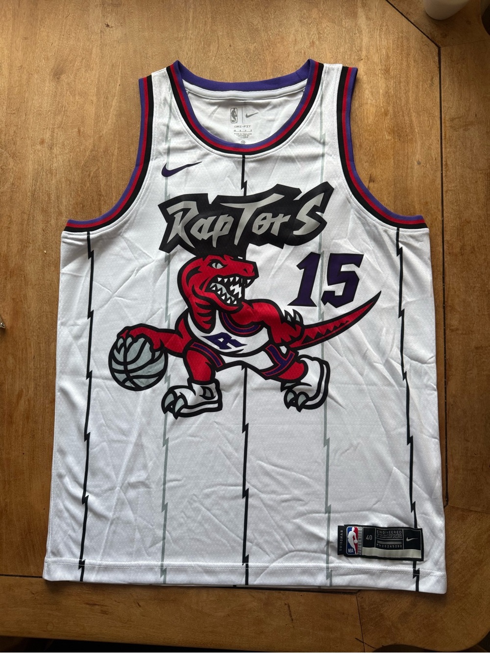 Nike White Red Purple Toronto Raptors Dino Basketball Jersey #15